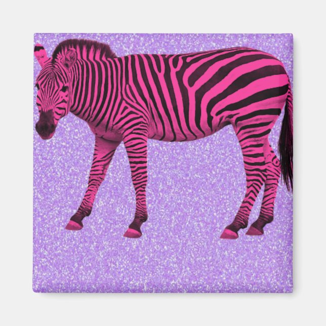 Heiß rosa Zebra auf Lila Glitzern Magnet (Vorne)