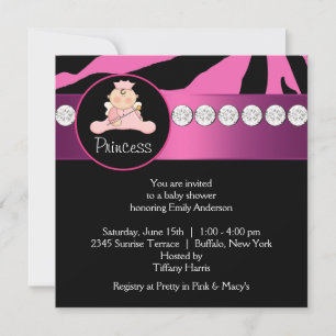 Heiß Rosa Zebra Prinzessin Mädchen Baby Shower Einladung
