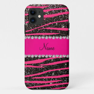 Heiß rosa Zebrastreifen schwarzer Glitzer rosa Str Case-Mate iPhone Hülle