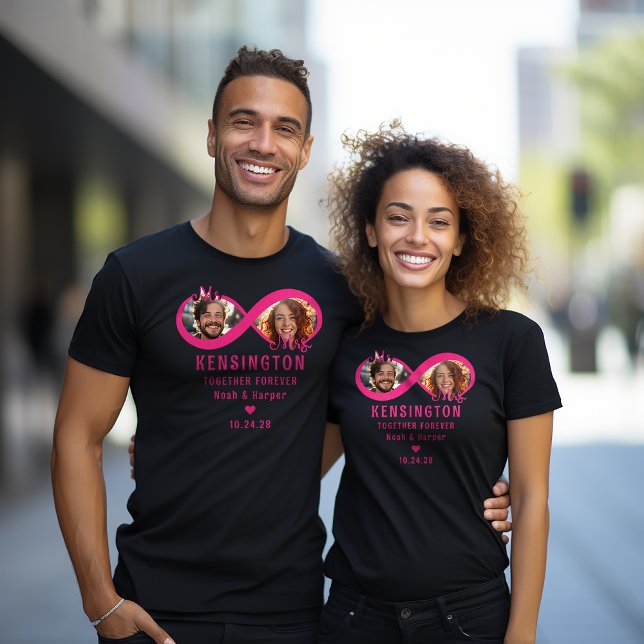 Heiß rosa zusammen für immer unendlich Paar Foto T-Shirt (Hot Pink Together Forever Infinity Couple Photo T-Shirt)
