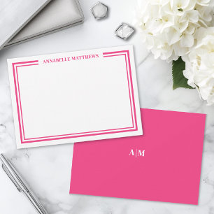 Heiß Rosa Zwei-Rahmen-Minimalistischer Namens-Mono Mitteilungskarte