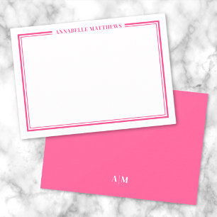 Heiß Rosa Zwei-Rahmen-Minimalistischer Namens-Mono Mitteilungskarte