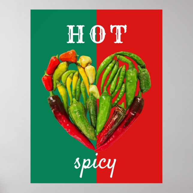 Heiß würziger, roter Chili Paprikaschoten Herz Poster (Vorne)