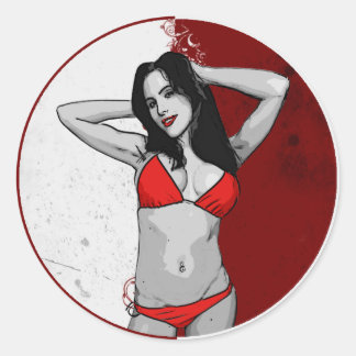 Heiße Cartoon-Bikinibabe Runder Aufkleber