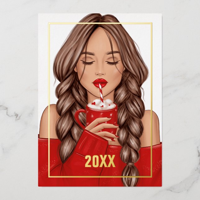 Heiße Cococoa Weihnachten Folien Feiertagskarte (Vorderseite)