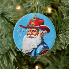 Heiße den Weihnachtsmann in einem Western Weihnach Keramik Ornament