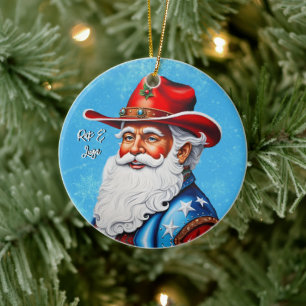 Heiße den Weihnachtsmann in einem Western Weihnach Keramik Ornament
