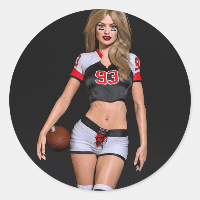 Heiße Fußballspielerin gegen Schwarz Runder Aufkleber (Vorderseite)