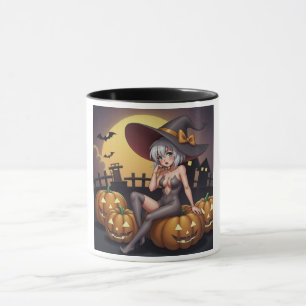 Heiße Hexe im Halloween-Kürbis-Patch Tasse