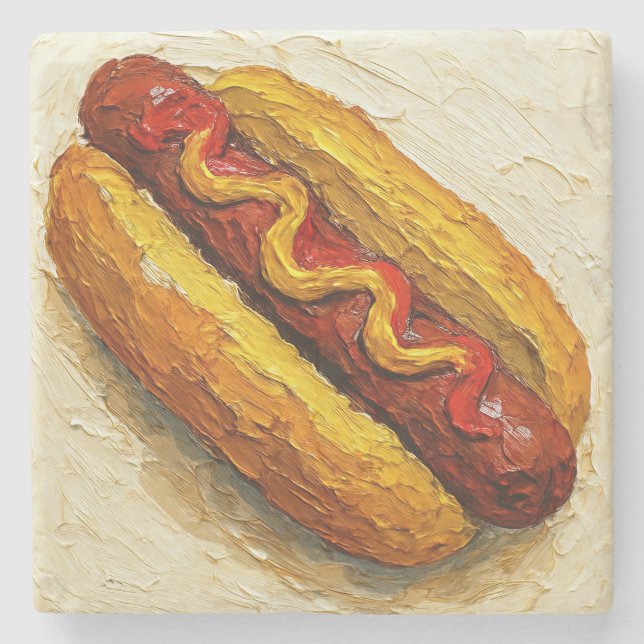 Heiße-Hund-Ölgemälde (#1) Steinuntersetzer (Vorderseite)