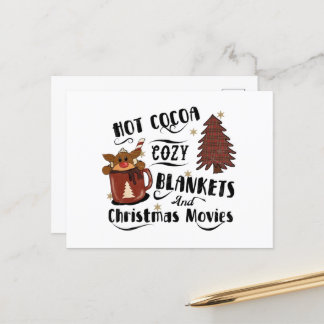 Heiße Kakao-Kuscheldecken und Weihnachtsfilme süß Postkarte