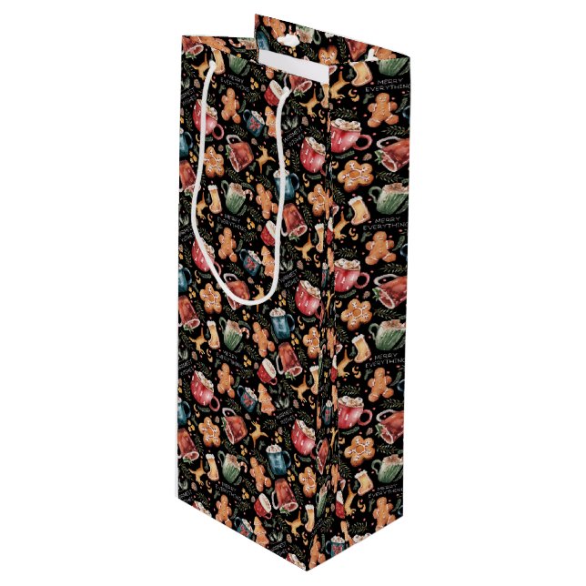 Heiße Kakao Lebkuchen Kekse Rustikale Weihnachten Geschenktüte Für Weinflaschen (Vorderseite Schrägansicht)