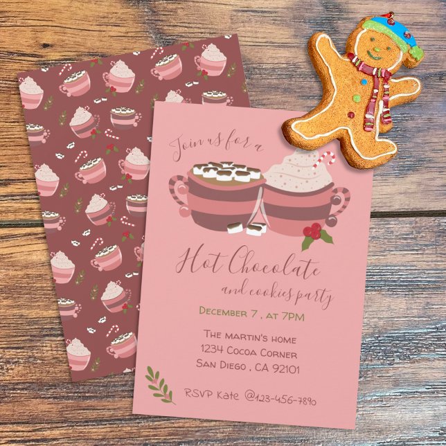 Heiße Kakao und Cookies Weihnachtsfeierliche Party Einladung (Hot Cocoa and Christmas cookies pink Holiday party invitation )