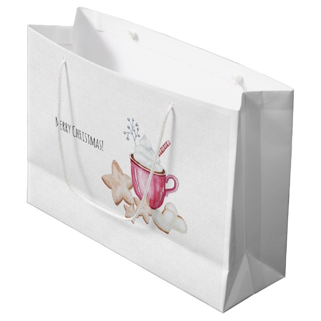 Heiße Kakao und Kekse Wasserfarbe Große Geschenktüte (Vorderseite Schrägansicht)
