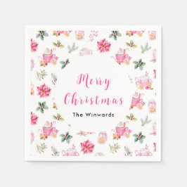 Heiße Kakao und rosa Poinsettias Serviette