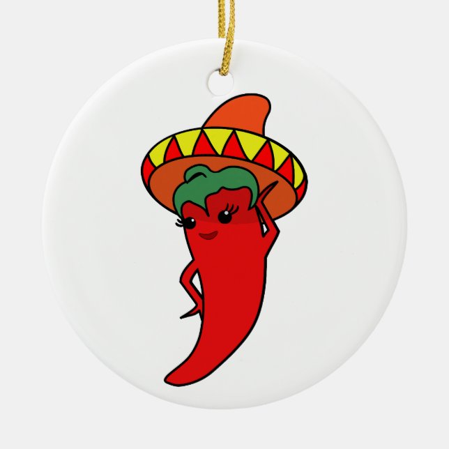 Heiße Kawaii-Peperoni-Diva Keramik Ornament (Vorne)
