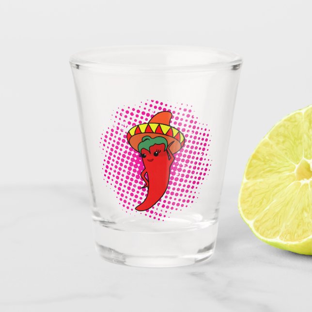 Heiße Kawaii-Peperoni-Diva rosa Spirale Schnapsglas (Vorderseite)