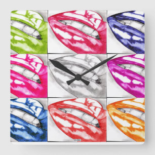 Heiße LippenPop-Kunst Quadratische Wanduhr