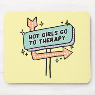 Heiße Mädchen gehen zur Therapie Retro-Schild Mousepad