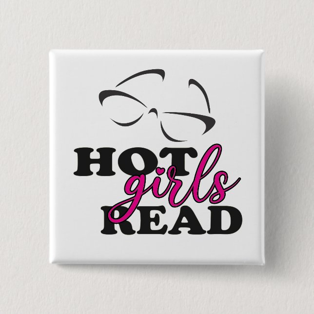 Heiße Mädchen lesen quadratischen Knopf Button (Vorderseite)