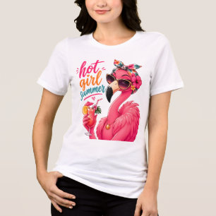 Heiße Mädchen Sommer Flamingo mit Sonnenbrille Tri-Blend Shirt