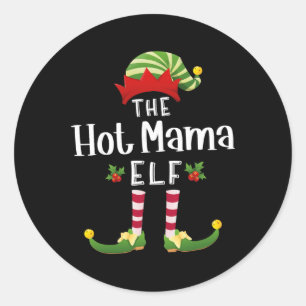 Heiße Mama Weihnachtselfen passende Pyjama X-mas P Runder Aufkleber