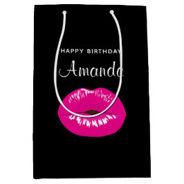 Heiße Pink Shiny Lippen auf dem Schwarzen Geburtst Mittlere Geschenktüte