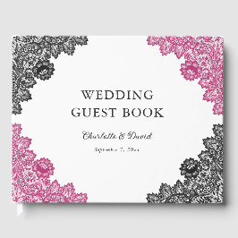 Heiße Pink- und Schwarz-Blütenhochzeit Gästebuch