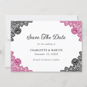 Heiße Pink- und Schwarz-Blütenhochzeit Save The Date
