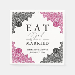 Heiße Pink- und Schwarz-Blütenhochzeit Serviette