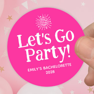 Heiße Pinke Doodle-Disco-Kugel-Junggesellinnen-Abs Runder Aufkleber