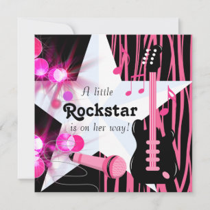 Heiße Pinke Zebra Rockstar Baby Mädchen Shower Einladung
