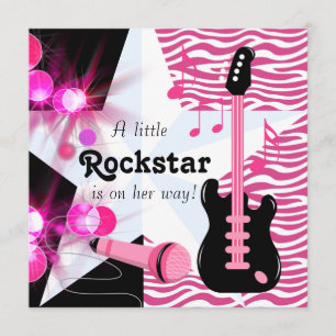 Heiße Pinke Zebra Rockstar Baby Mädchen Shower Einladung