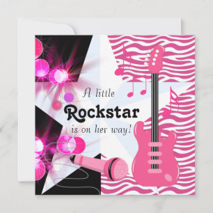 Heiße Pinke Zebra Rockstar Baby Mädchen Shower Einladung