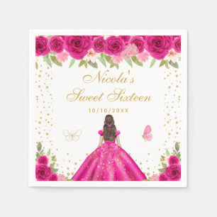 Heiße Rosa Braunhaarige Prinzessin Sweet Sixteen Serviette