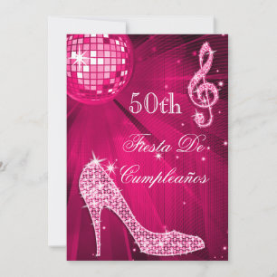 Heiße rosa Disco-Kugel-Sparkling-Absätze 50. Gebur Einladung