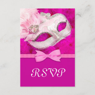 Heiße rosa Feder Masken Masquerade Party Anmeldung RSVP Karte
