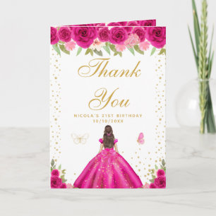 Heiße rosa florale Geburtstagsfeier für ein Mädche Dankeskarte