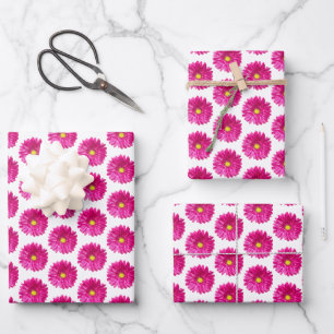 Heiße rosa Gänseblümchen-Blumenverpackung, 3 Bögen Geschenkpapier Set