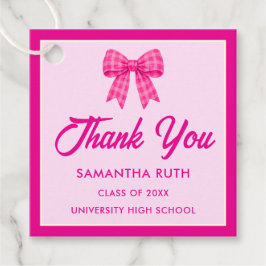 Heiße rosa Gingham-Schleifen-Abschlussfeier Geschenkanhänger