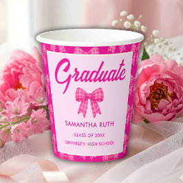 Heiße rosa Gingham-Schleifen-Abschlussfeier Pappbecher