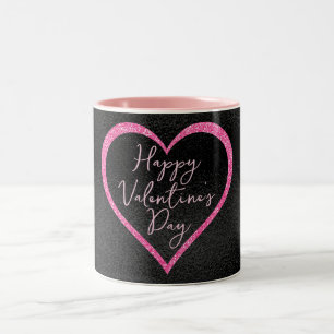 Heiße rosa Glitter auf schwarzem Valentinstag Zweifarbige Tasse