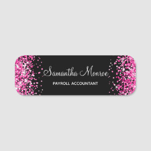 Heiße rosa Glitter und Schwarz Namensschild