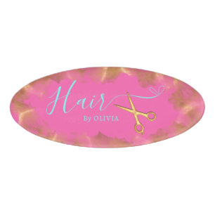 Heiße rosa goldene Schere Haarschnitt Schönheitssa Namenschild