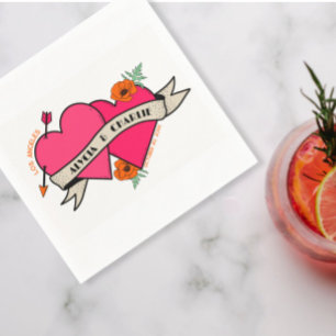 Heiße rosa Herzen farbenfrohe Hochzeit Serviette