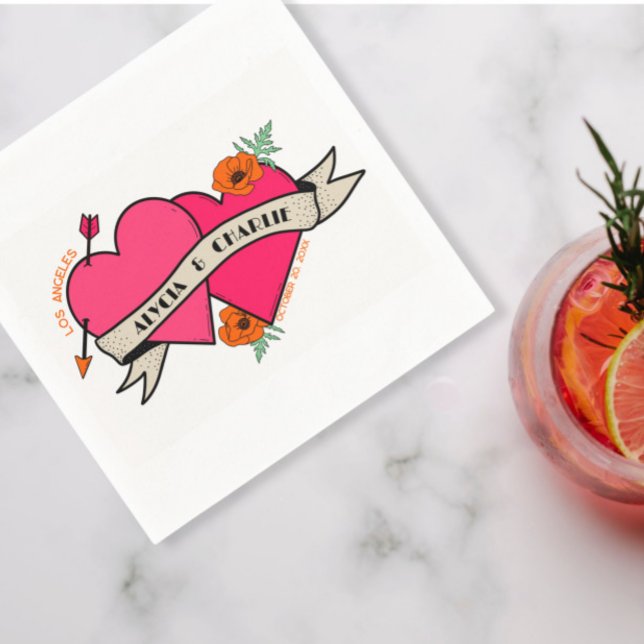 Heiße rosa Herzen farbenfrohe Hochzeit Serviette (Von Creator hochgeladen)