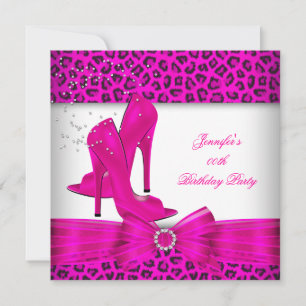 Heiße Rosa High Heel Schuh Leopard Geburtstagsfeie Einladung