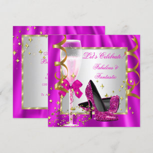 Heiße rosa High Heels Silber Damen Geburtstagsfeie Einladung