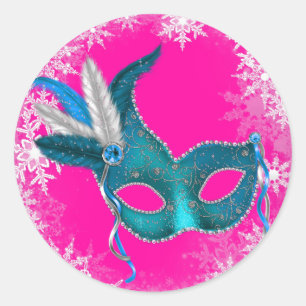 Heiße Rosa-Maskenball-Party-Aufkleber Runder Aufkleber