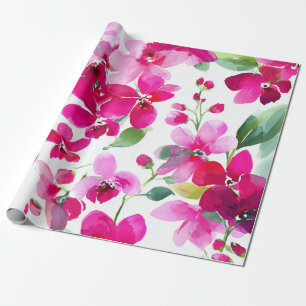 Heiße Rosa Orchidee Magenta Vintage Floral Botanis Geschenkpapier